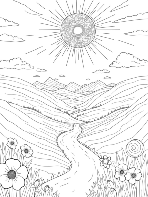 Dreamy Landscape with Rolling Hills and Crystalline River