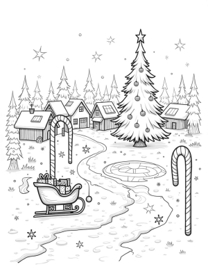 Holiday Village with Candy Canes and Christmas Tree