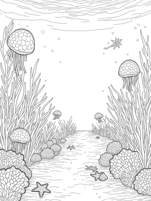 Underwater Garden with Coral and Jellyfish