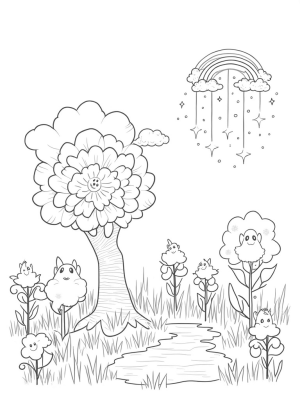 Meadow of Pony Flowers and a Sparkling Pond