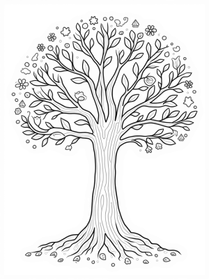 Seasonal Tree with Spring, Summer, Autumn, and Winter Elements