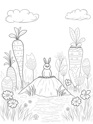Patchwork Bunny in a Colorful Garden