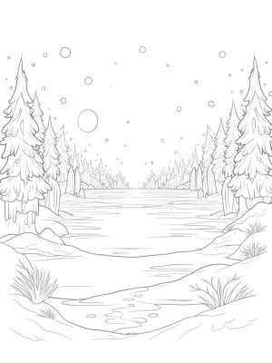 Moonlit Icy Forest with Sparkling Ice Sculptures