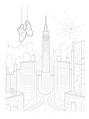 Twilight Cityscape with Spider Clock Tower