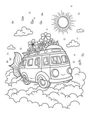 Giant Fish Bus Swimming Through Cloud Waves