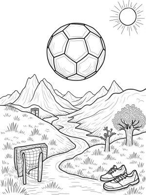 Colossal Soccer Ball Over Twisting Mountains