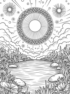 Floating Gears Above a Tranquil Pond
