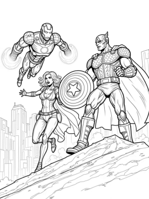 Avengers Assemble with Iron Man, Captain America, Thor, and Black Widow