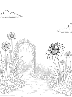 Oversized Flowers and a Giant Daisy in a Whimsical Garden