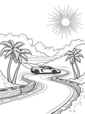 Futuristic Lamborghini on a Winding Racetrack