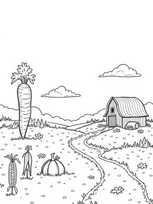 Giant Carrot Tower in a Whimsical Farm Landscape
