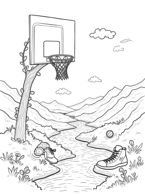 Colossal Basketball Hoop Over a Lush Hill