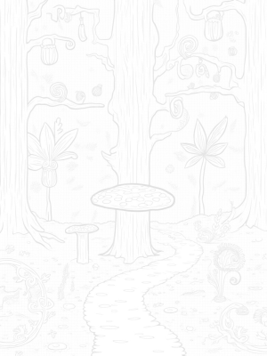 Whimsical Forest with Giant Mushroom and Footprint