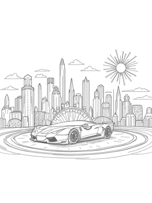 Futuristic Cityscape with Lamborghini Silhouettes