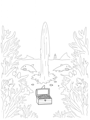 Underwater City with Shark Fountain and Treasure Chest