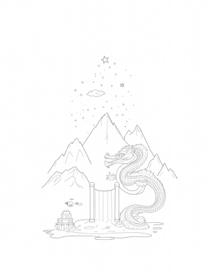Colossal Cloud Dragon Coiling Around a Mountain Peak
