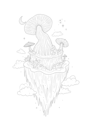Floating Island with Umbrella Mushrooms and Twisted Tree