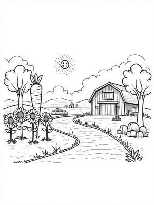 Giant Vegetables and a Carrot Barn in a Playful Farm Landscape