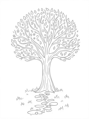 Four Seasons Tree with Spring, Summer, Autumn, and Winter