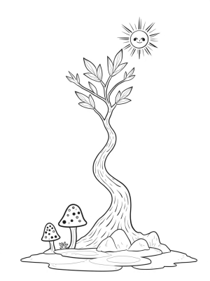 Spiral Tree with Musical Note Leaves and Colorful Birds