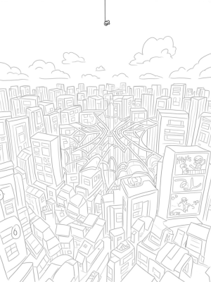 Spider Web Cityscape with Comic Panels
