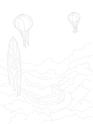 Cloud Sports Arena with Floating Basketballs and Giant Sneakers