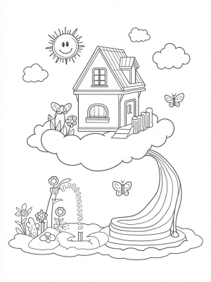 Dreamhouse in the Clouds with Rainbow Stairs