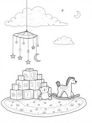 Dreamy Nursery with Teddy Bear and Rocking Horse
