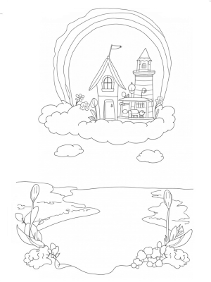 Dreamhouse on a Cloud with Rainbow and Carousel