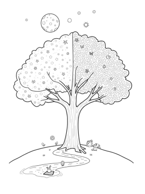 Four Seasons Tree with Whimsical Elements