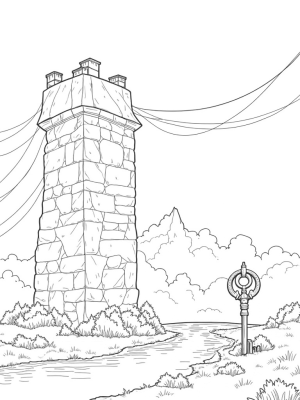 Colossal Stone Wall with Giant Key and Aerial Cables
