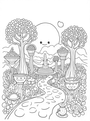 Boba Tea Garden with Giant Cups and Tapioca Pearl Sun