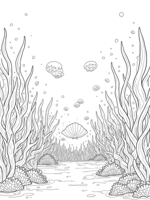Underwater Garden with Jellyfish and Coral