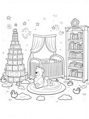 Oversized Building Blocks and a Cuddly Teddy Bear in a Nursery