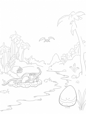Dinosaur Skeleton in a Prehistoric Jungle