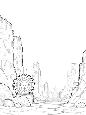 Overgrown Cityscape with Titan Silhouette