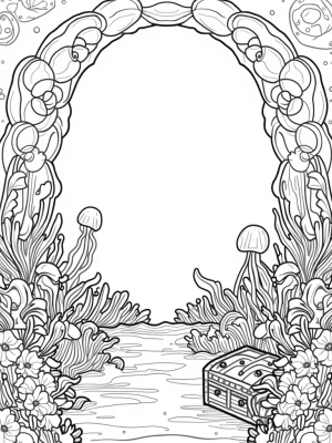Underwater Garden with Seashell Archways and Treasure Chest