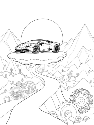 Futuristic Lamborghini on a Colorful Cloud