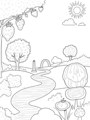 Fruit Orchard with Chocolate Fountain and Cupcake Mushrooms