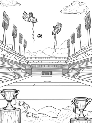 Surreal Sports Arena with Paintbrush Goalposts