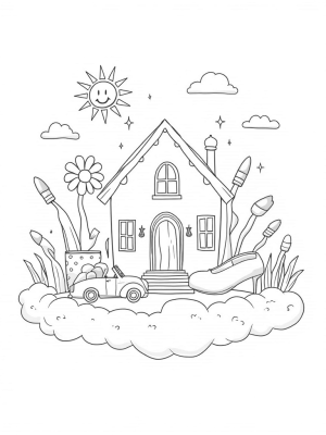 Dreamhouse on a Cloud with Flowers and a Convertible