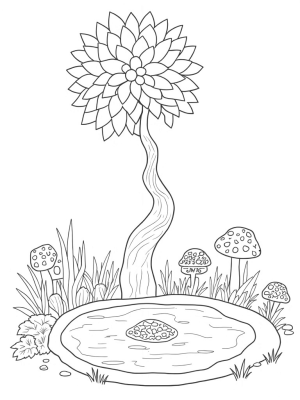Oversized Flowers and a Shimmering Pond