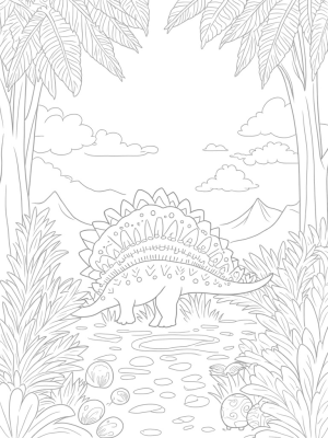 Grazing Stegosaurus in a Prehistoric Jungle