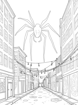 City Skyline with Spider Motifs