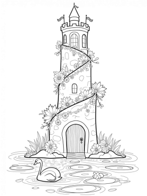 Enchanting Castle Tower with a Serene Pond
