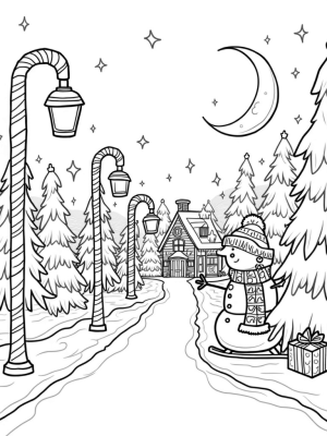 Holiday Village with Gingerbread House and Snowman