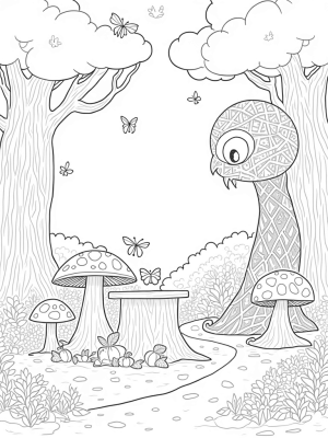 Magical Forest Clearing with Mushrooms and a Gruffalo Creature