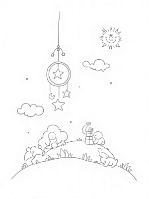 Floating Nursery with Plush Toys and Colorful Mobile