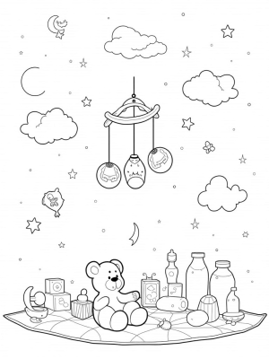 Floating Nursery with Pastel Toys and Cozy Blanket