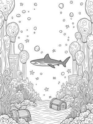 Underwater Garden with Giant Coral and a Shark